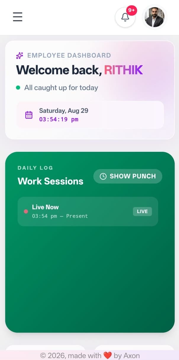 Axon HRM employee mobile dashboard