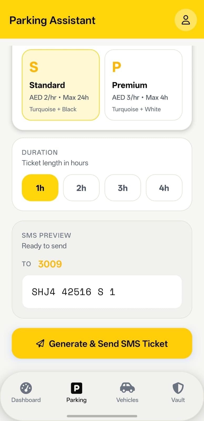 ZoneGard parking assistant for zone, duration and SMS ticket generation