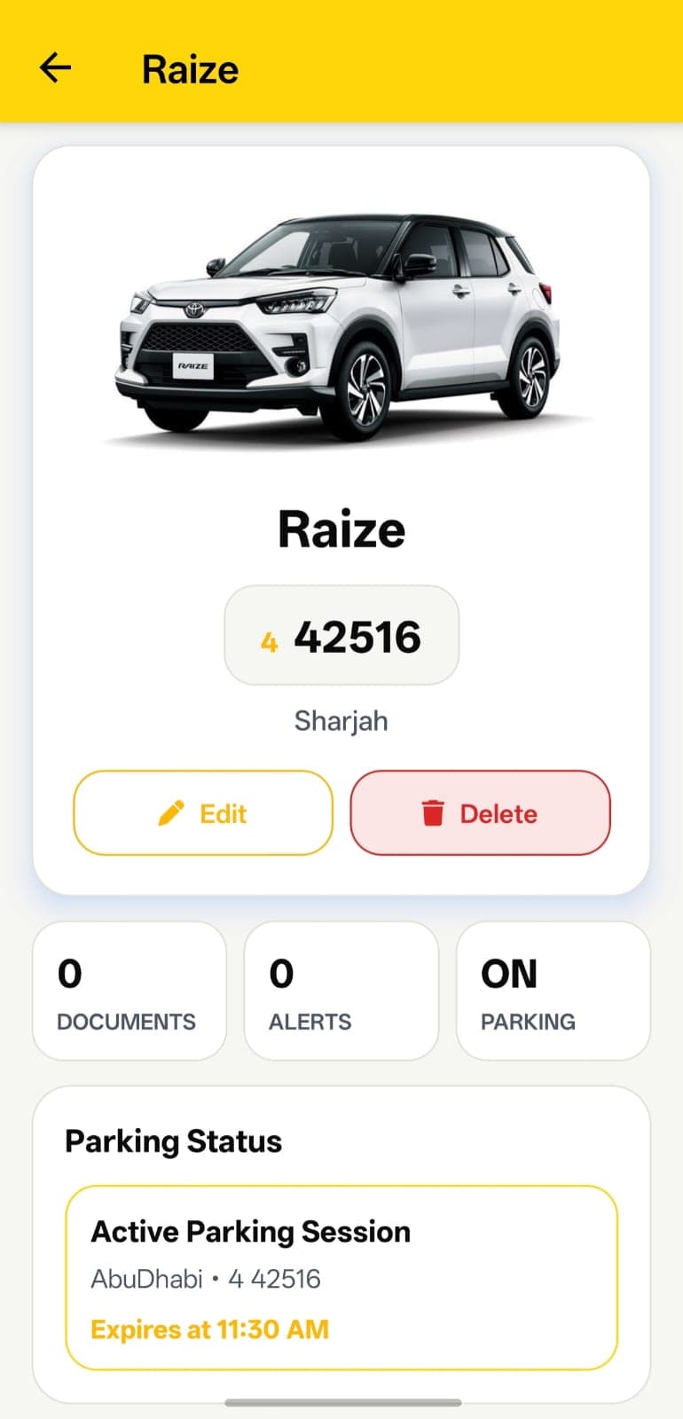 ZoneGard vehicle profile with active parking status